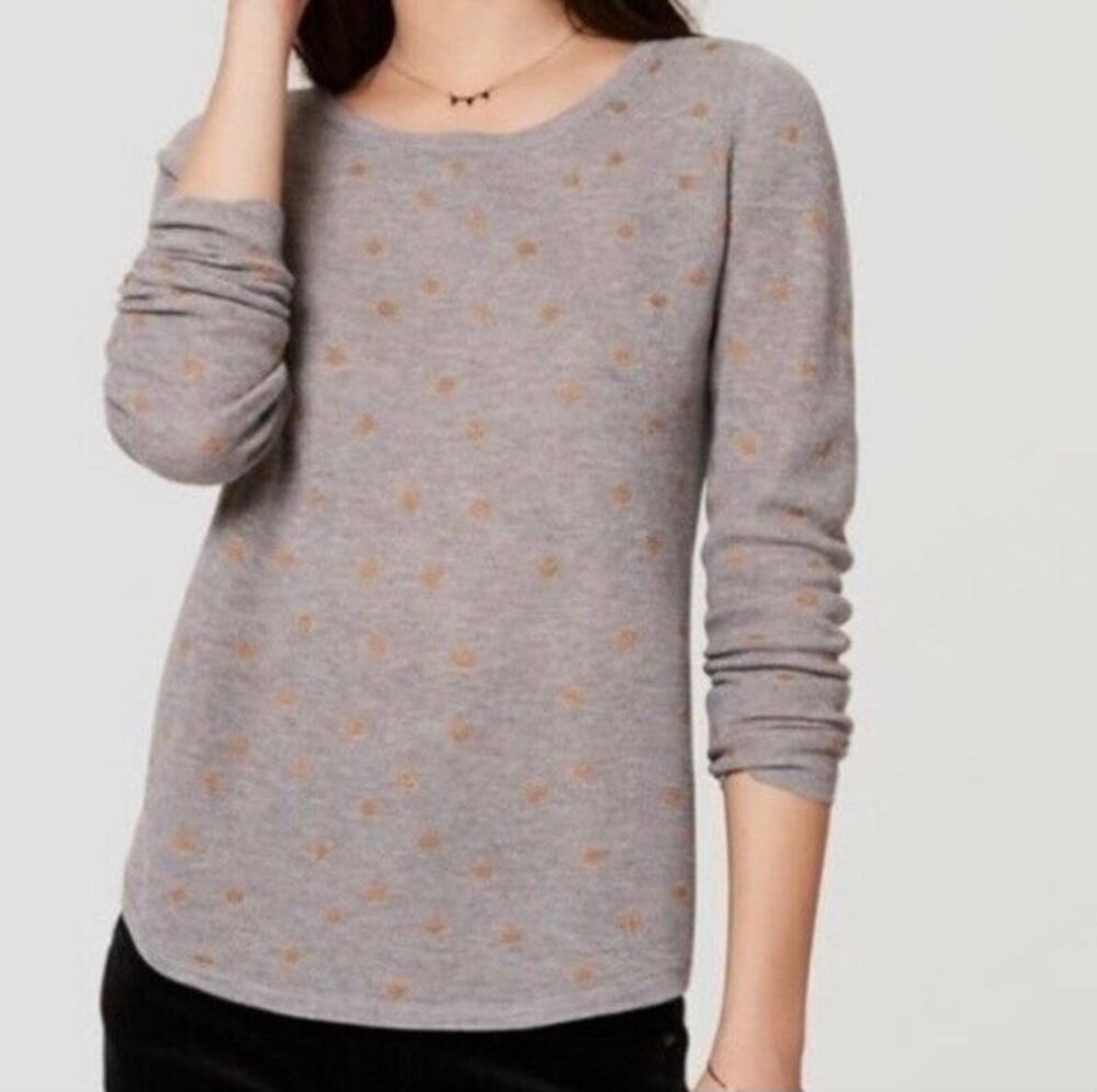 Ann Taylor Loft Gray Polka Dot Crewneck Sweater Medium Casual Cozycore